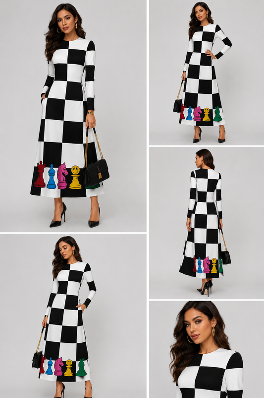 Chessboard Graphic A-Line Maxi