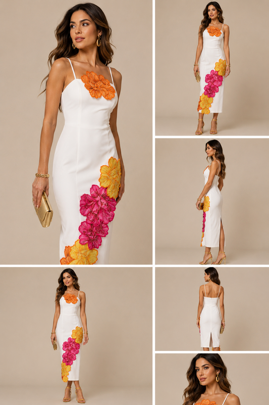 Embellished Floral Midi Dress