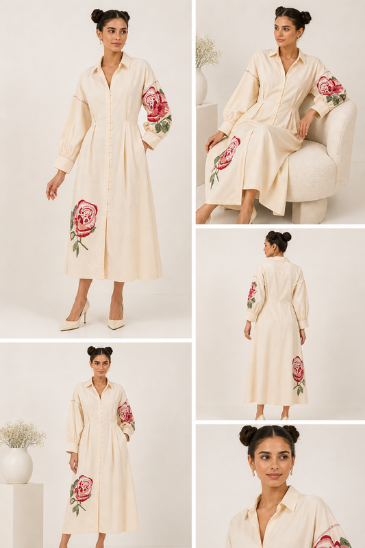 Ivory Bloom Shirt Dress