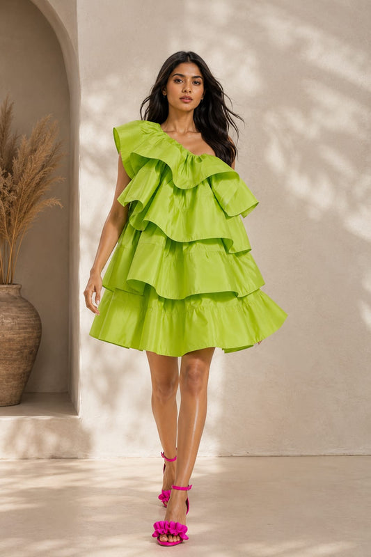 Green Tafetta layer dress