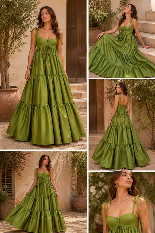 Olive Luxe Tiered Gown
