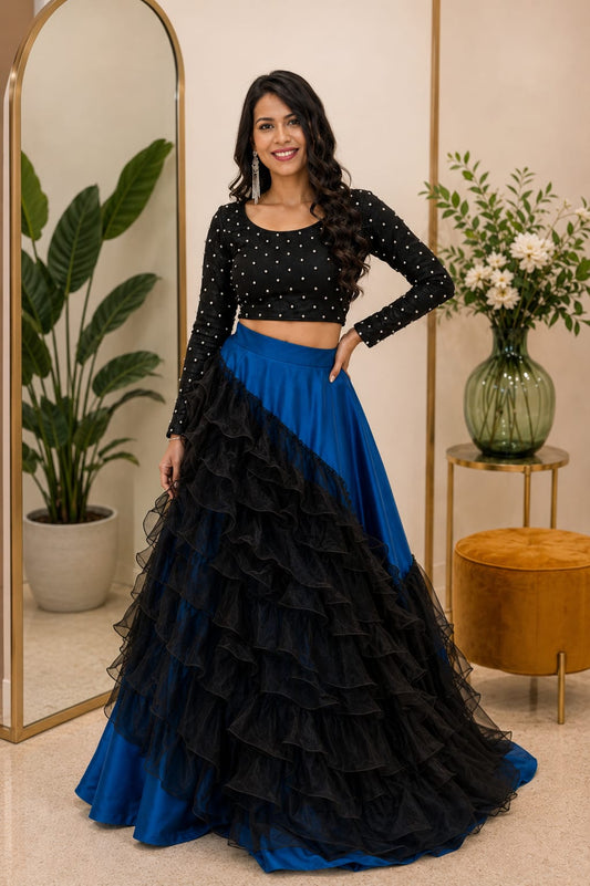 Pearl & Sapphire Ruffle Lehenga
