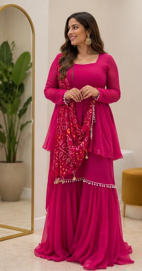 Rani Pink Bandhani Sharara