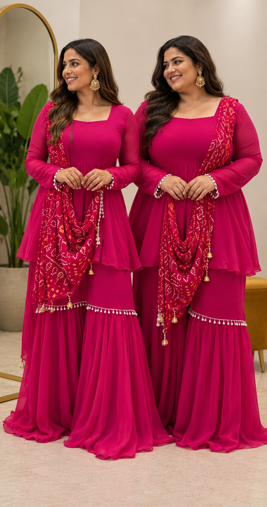 Rani Pink Bandhani Sharara