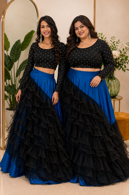 Pearl & Sapphire Ruffle Lehenga