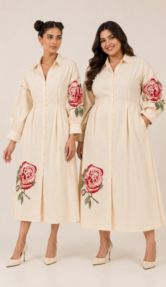 Ivory Bloom Shirt Dress